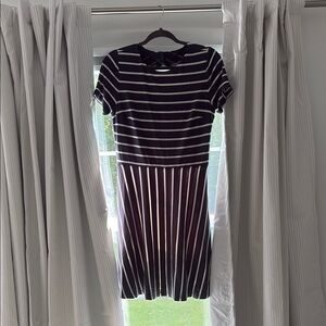 LOFT Gray and White Midi Dress